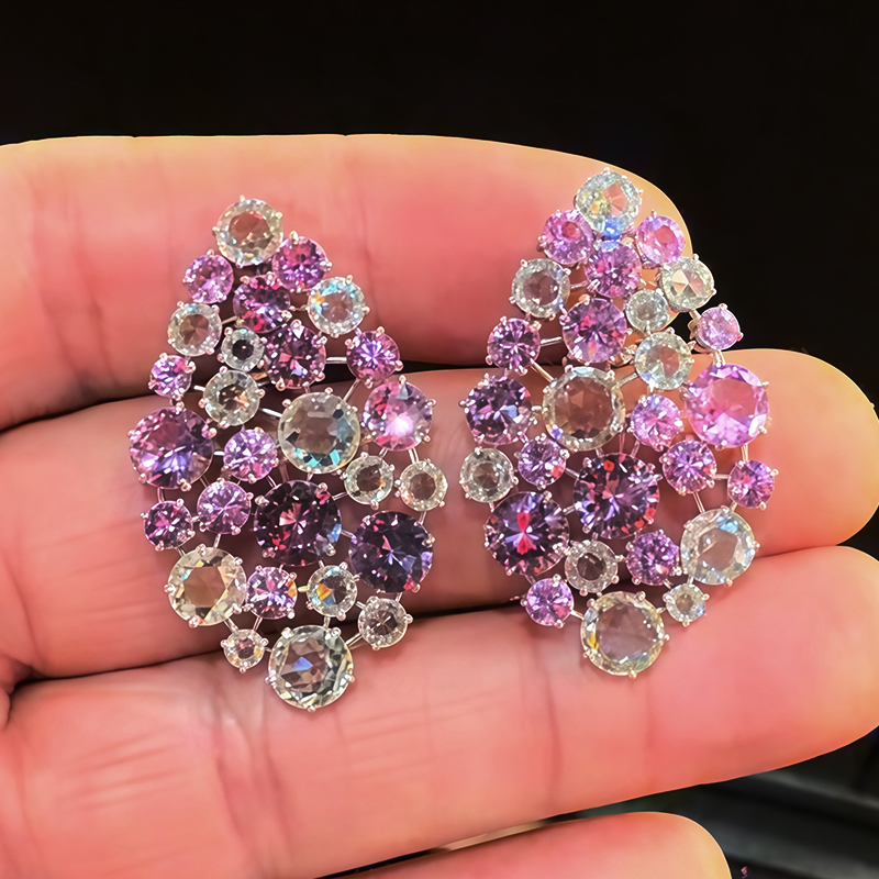 Whimsical Pastel 9ctw Round Cut Lavender & White Drop Earrings