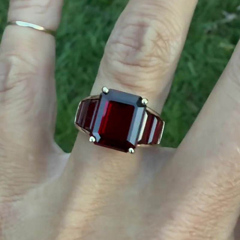 3.5ct Sleek Baguette Garnet & Red Sapphire Emerald Cut Ring