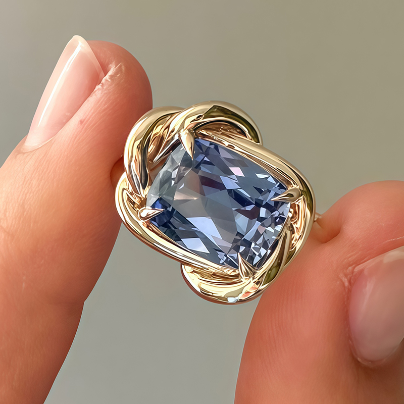 1.5ct Cushion Cut  Aquamarine & White Sapphire Woven Solitaire Ring