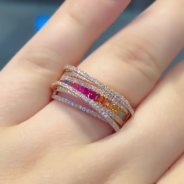 4.25ct Princess&Round Cut Rainbow Sapphire Eternity Ring