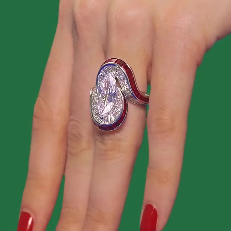 Invisible Setting 5ct Marquise Cut White Sapphire Swirling Ring