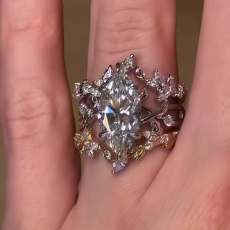 3ct Marquise Cut White Sapphire Vine Ring Set / 3-Piece