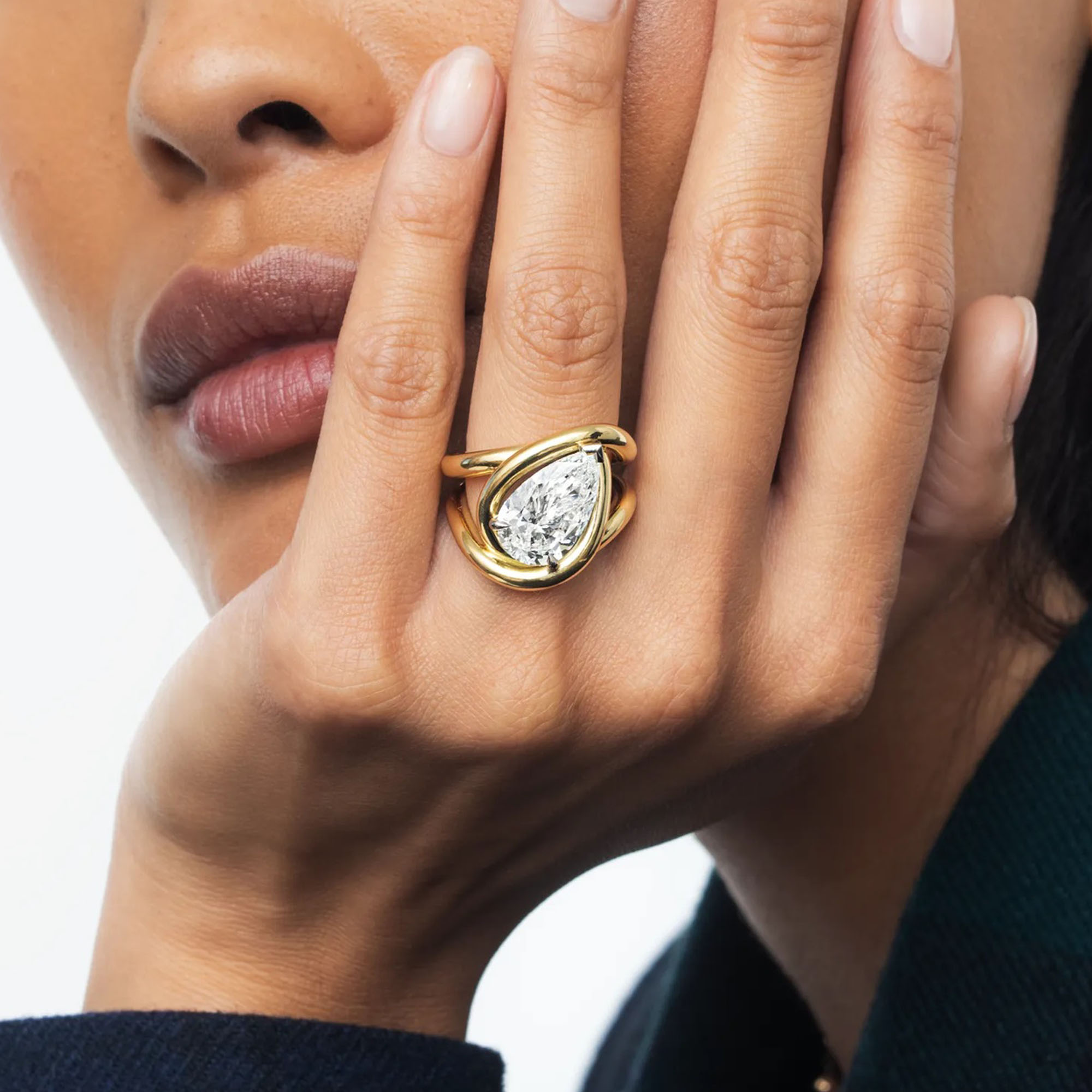 5ct Twisted Gold Pear Cut Dianond Solitaire Ring