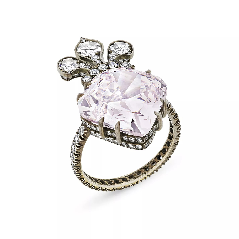 Gothic 4ct Cushion Cut Pale Pink Sapphire Engagement Ring