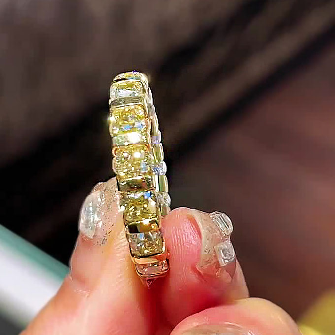 6.85ct Cushion Cut Yellow Sapphire Eternity Ring