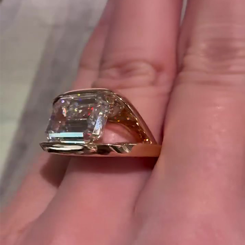 4ct White Sapphire Emerald Cut Side Open Engagement Ring