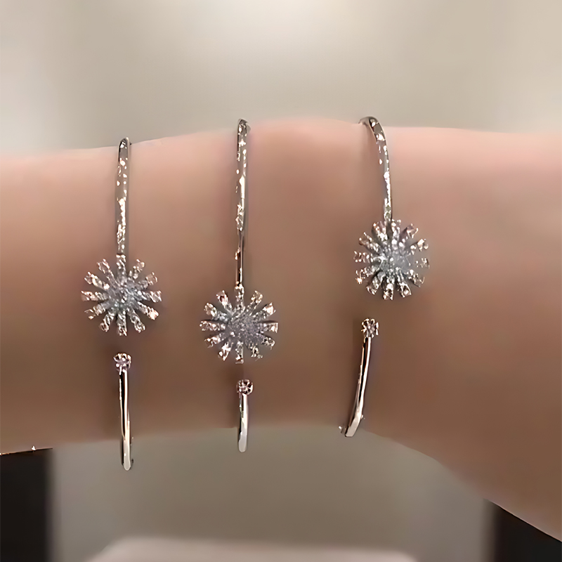 Pavé White Sapphire Starburst Open Cuff Bangle Bracelet (Sold Individually)