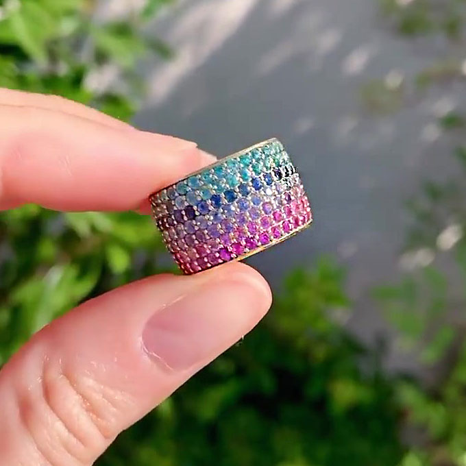 6.85ct Round Cut Rainbow Sapphire Eternity Ring