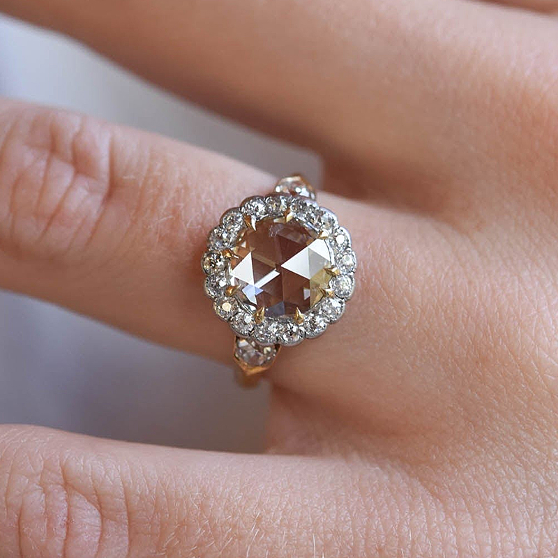 Art 3ct Round Rose Cut White Sapphire Engagement Ring