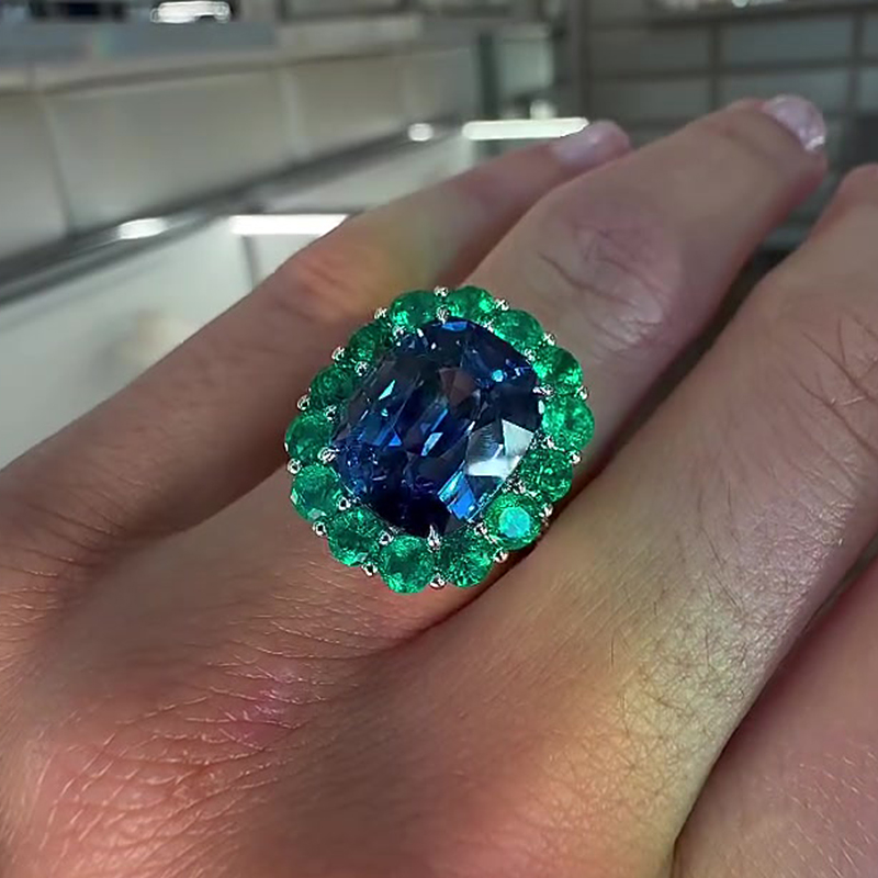 Halo 4ct Cushion Cut Blue Sapphire Engagement Ring