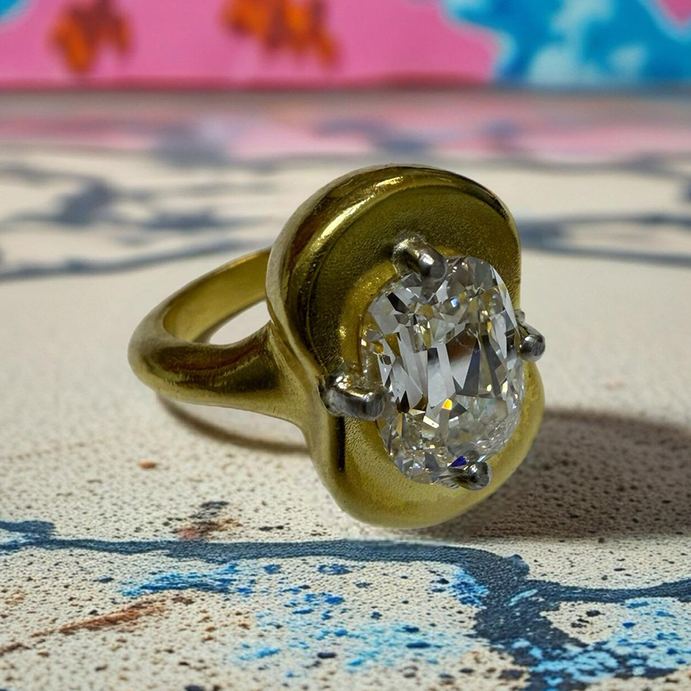 3.05ct Old Mine Cushion Cut White Sapphire Solitaire ring