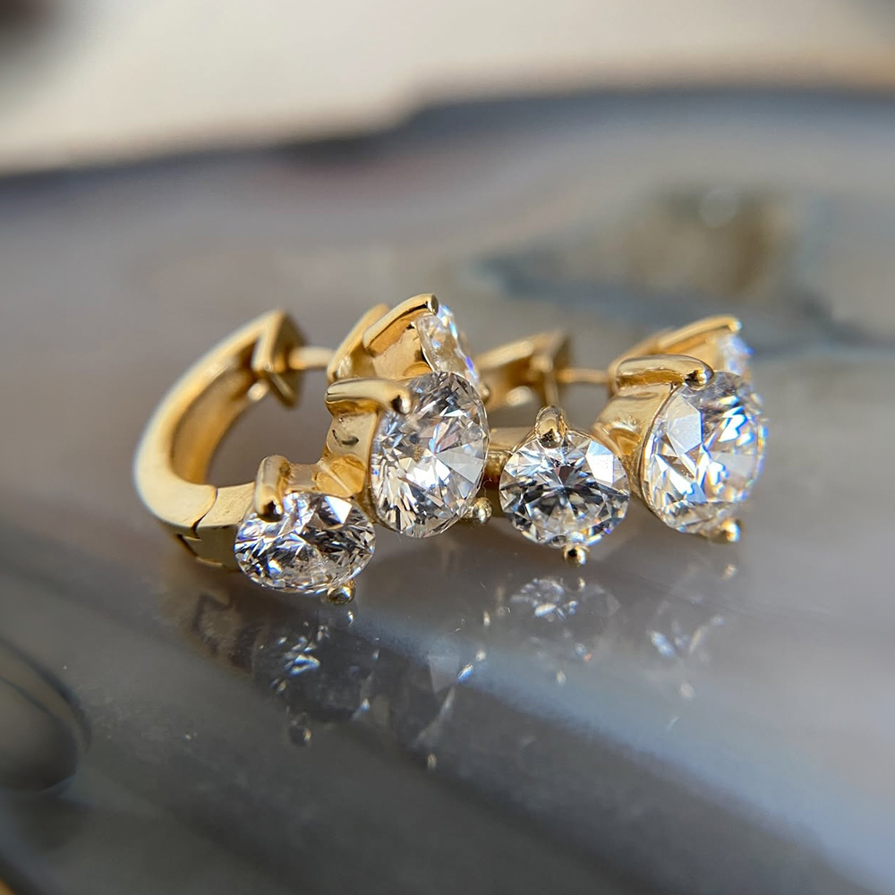 Round Cut White Sapphire Three Stone Hoop Earrings