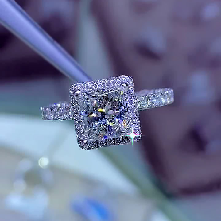 2ct Halo Princess Cut White Sapphire Engagement Ring