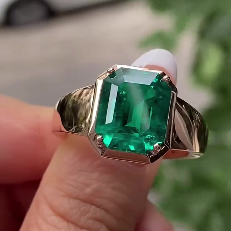 5ct Emerald Cut Vivid Green Emerald Solitaire Ring