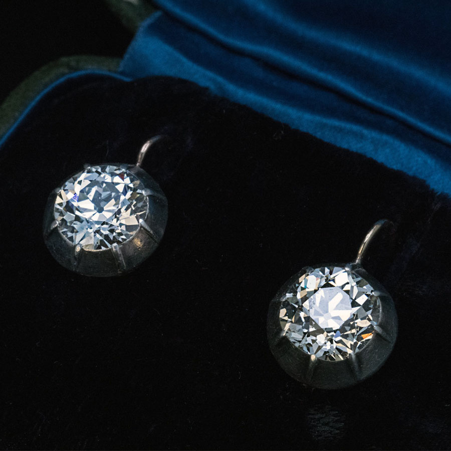 Old European Cut White Sapphire Hoop Earrings