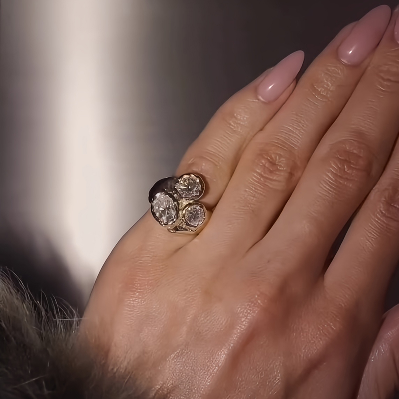 Three-Stone Old Mine Cut White Sapphire Cluster Ring