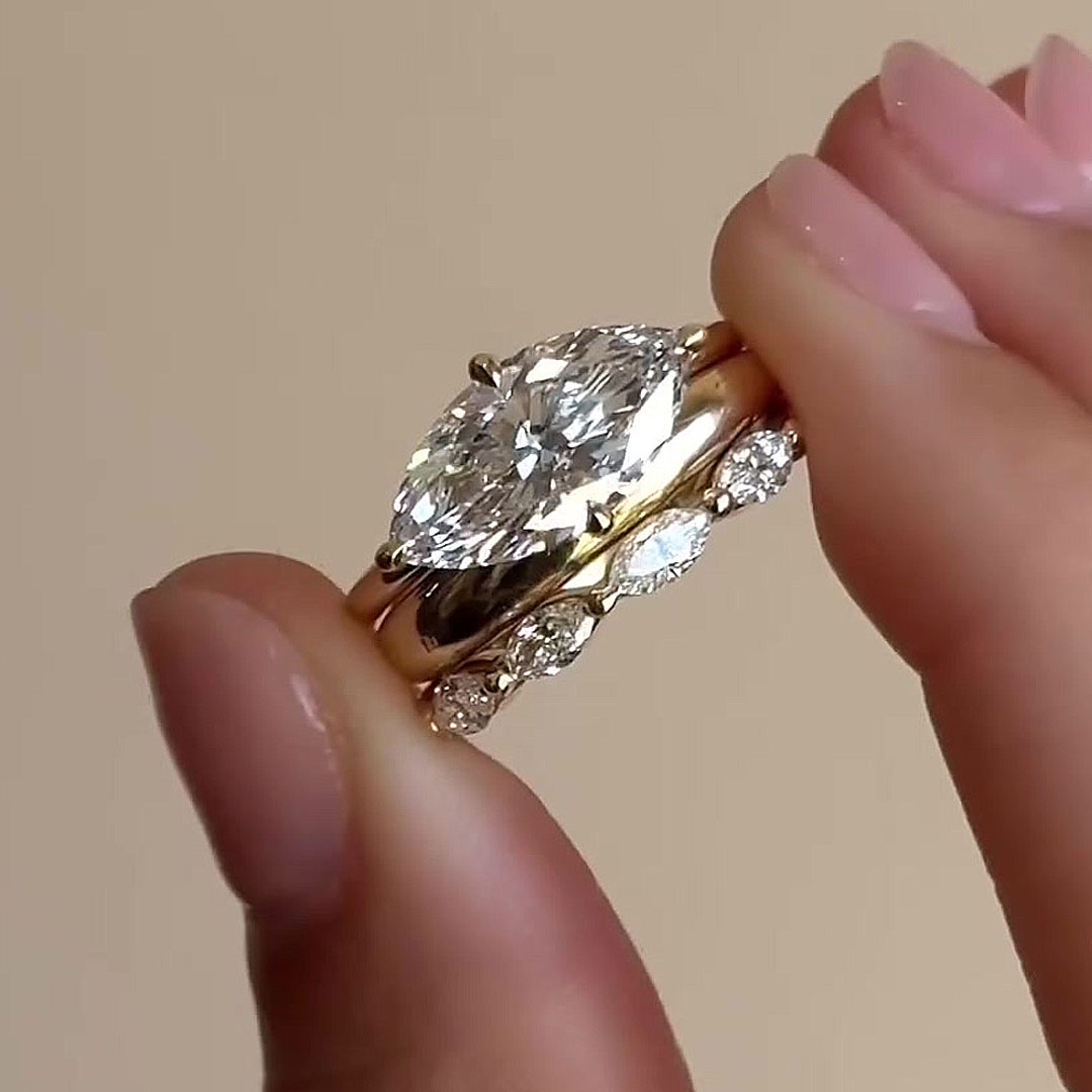 2ct Marquise Cut White Sapphire Wedding Set/3pcs