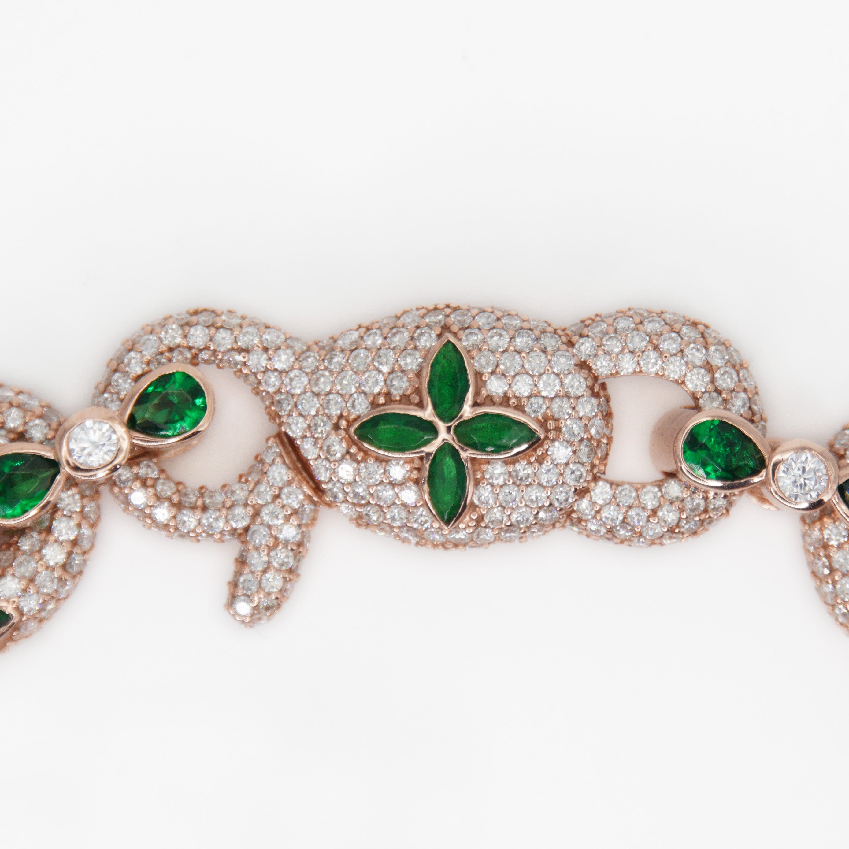 Multi-cut Emerald&White Sapphire Flower Infinity Bracelet