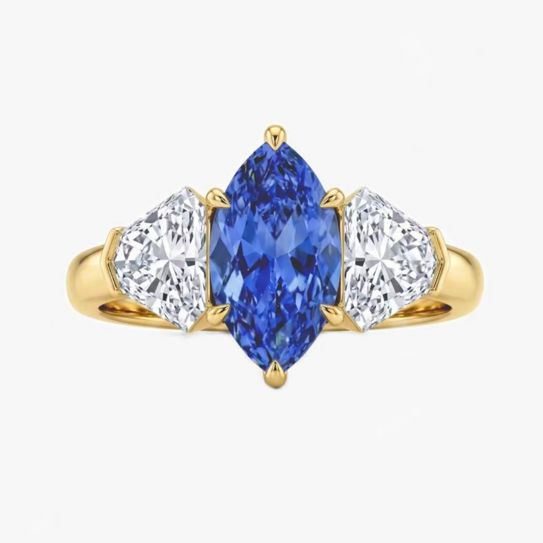 Original Design - 2ct Marquise Cut Blue Sapphire Engagement Ring (2 Color Options)