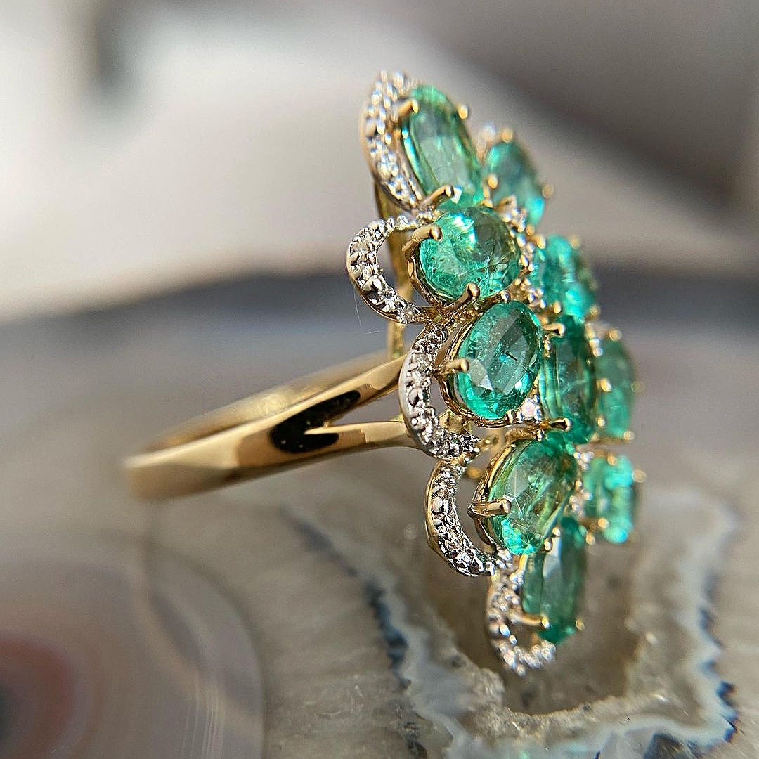 9.25ct Oval Cut Emerald Sapphire Eternity Ring