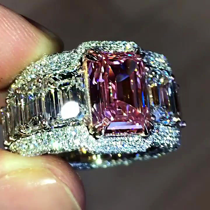 4ct Emerald Cut Pink Sapphire Men's Engagement Ring