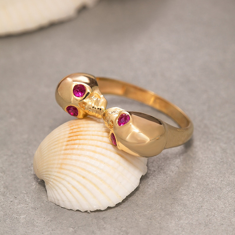 1ct Special design Round Cut Ruby Skull Ring