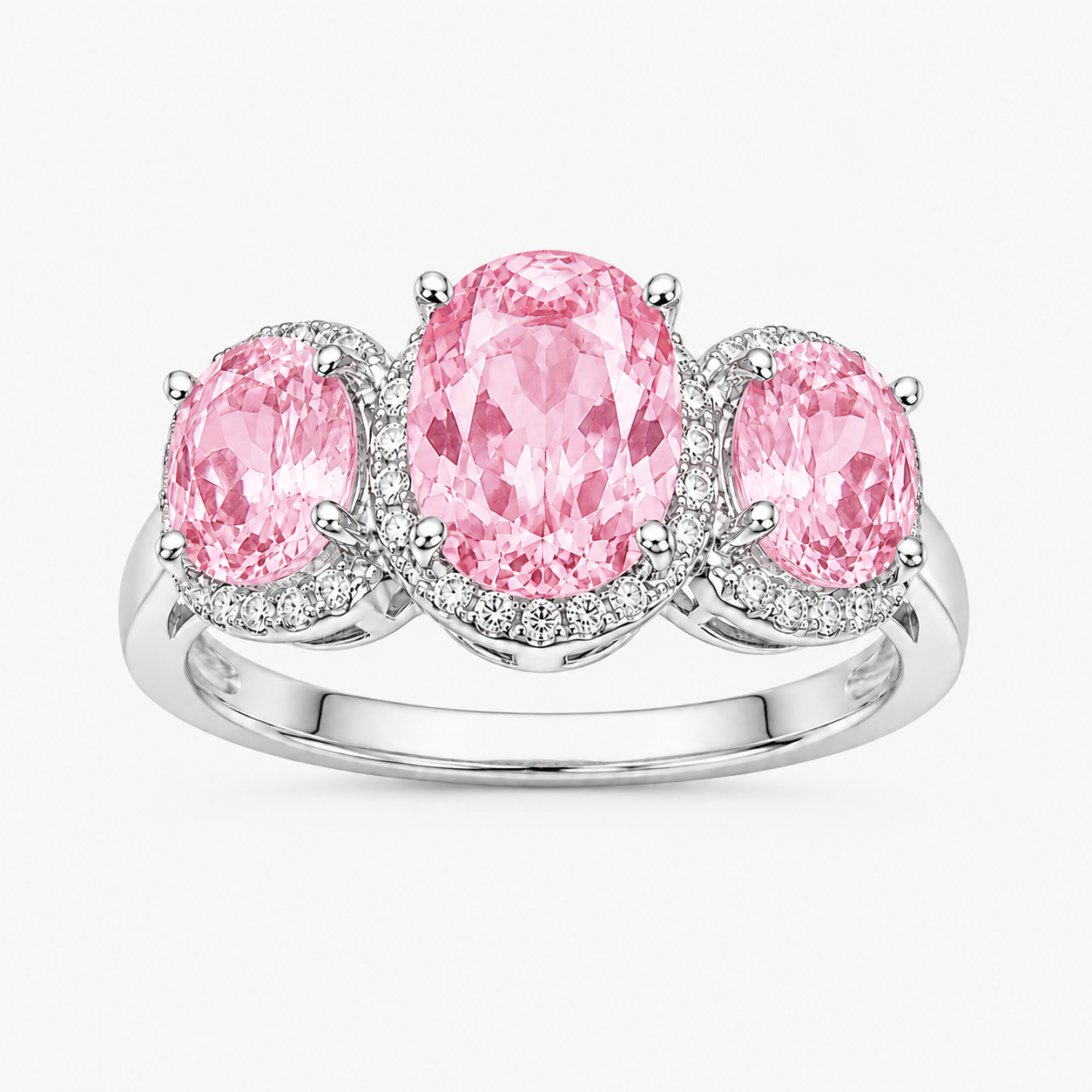 7.95ct Three-stone Halo Oval Cut Paraiba / Pink / Purple Sapphire Eternity Ring