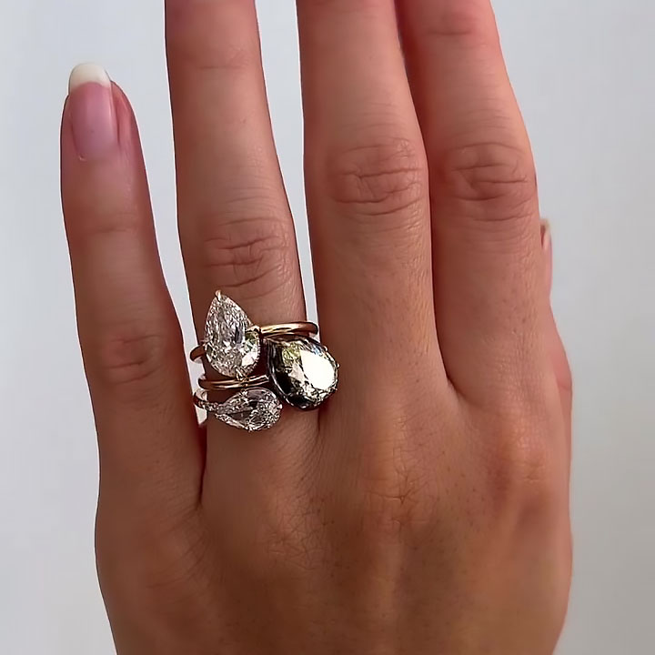 8ct Pear Cut White Sapphire Weeding Ring Set/ 3pcs