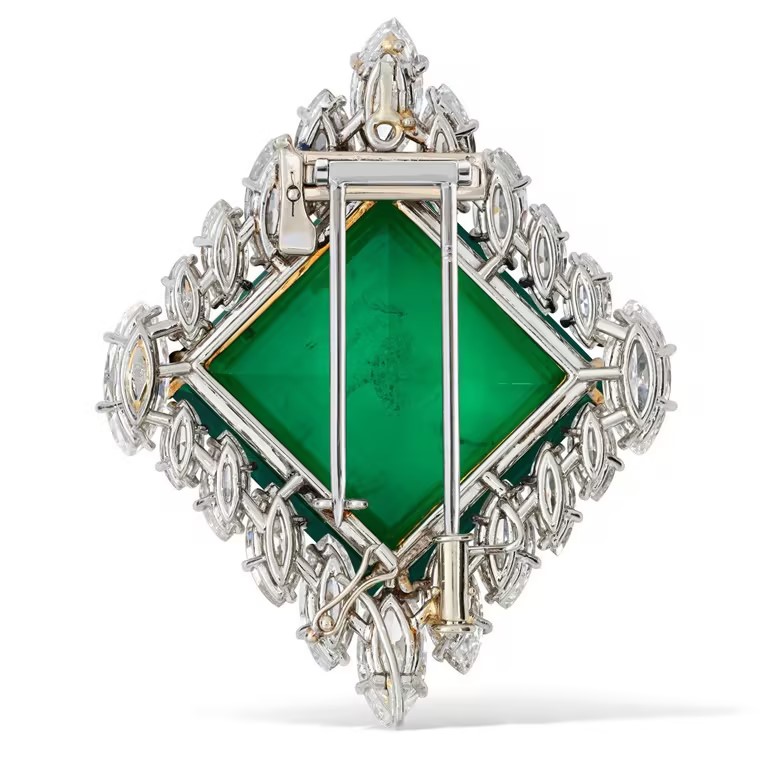 Princess&Marquise Cut Halo Emerald Sapphire&Diamond Brooch