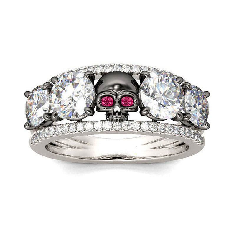 3.5ct Two Tone Round Cut White Sapphire Skull Ring