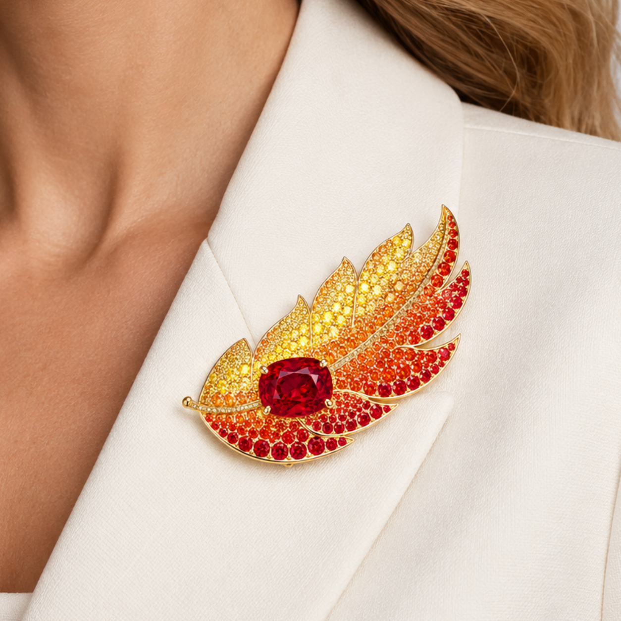Original Design - 5ct Cushion Cut Ruby Sapphire Brooch