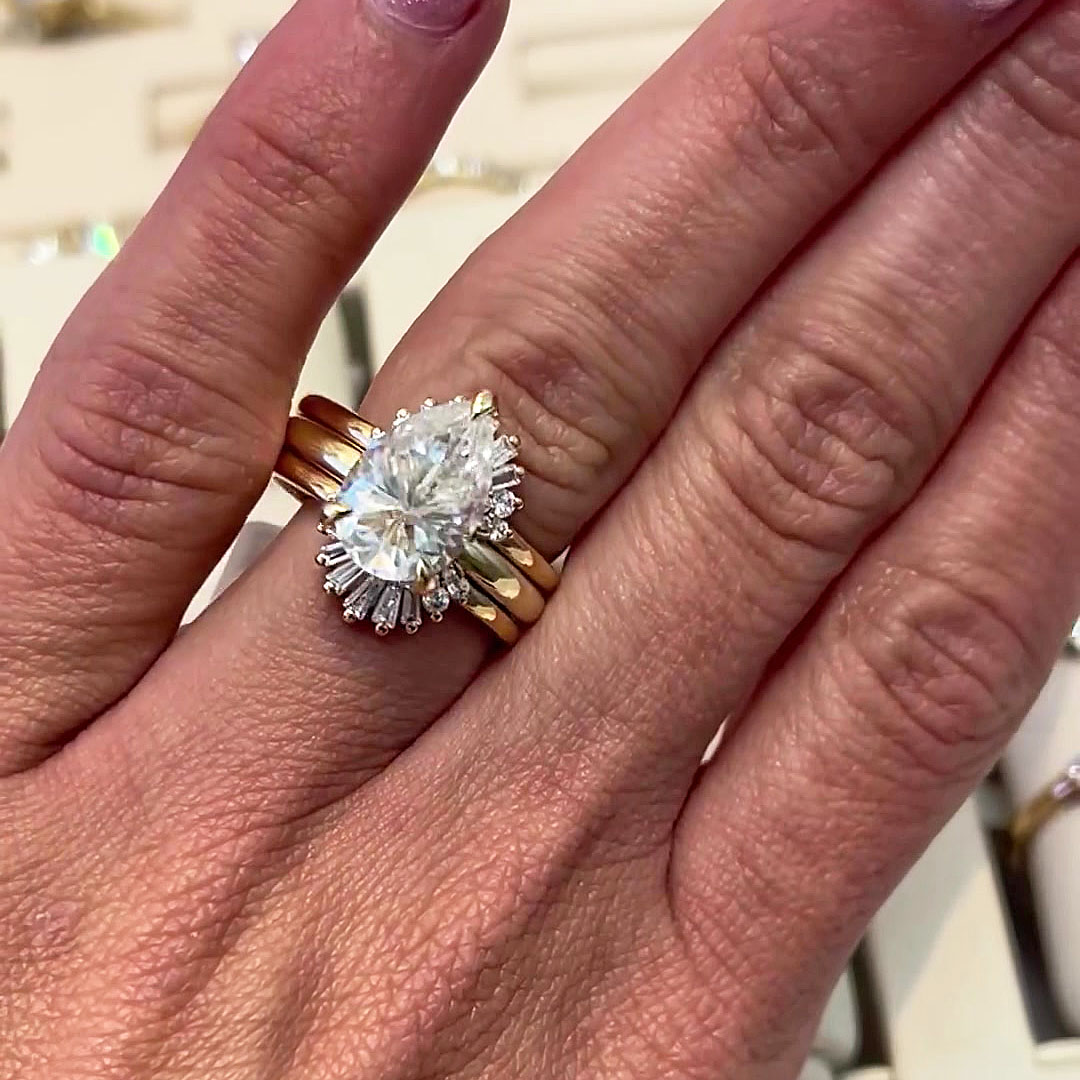 4ct Pear Cut White Sapphire Wedding Set