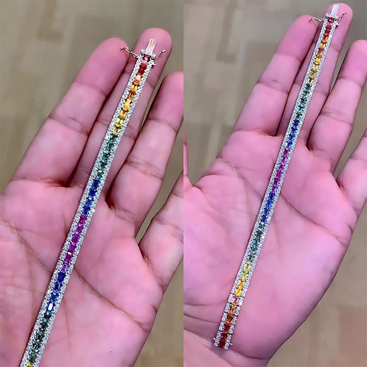 Emerald Cut Rainbow Sapphire Bracelet