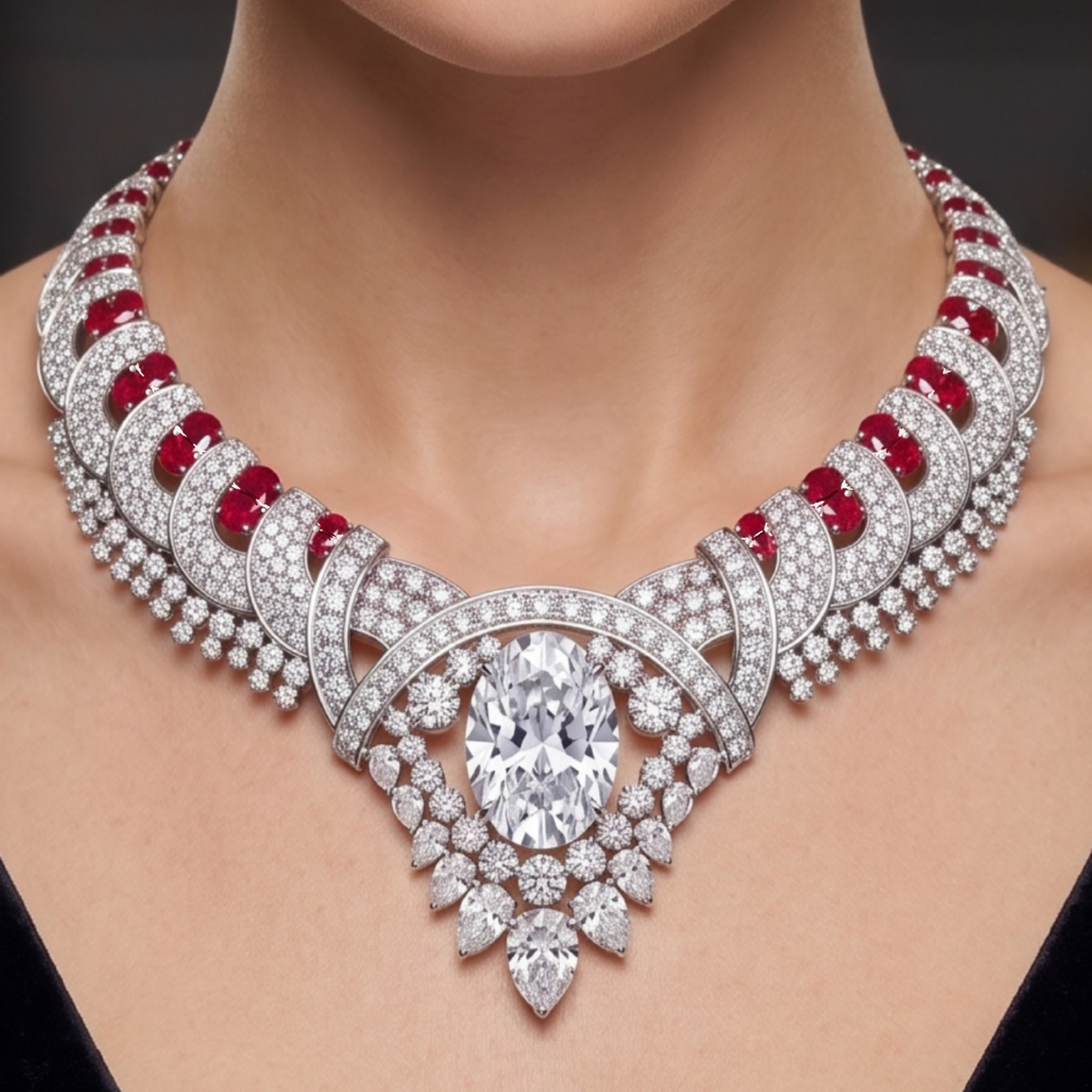 Original Design - Ruby & White Sapphire Necklace