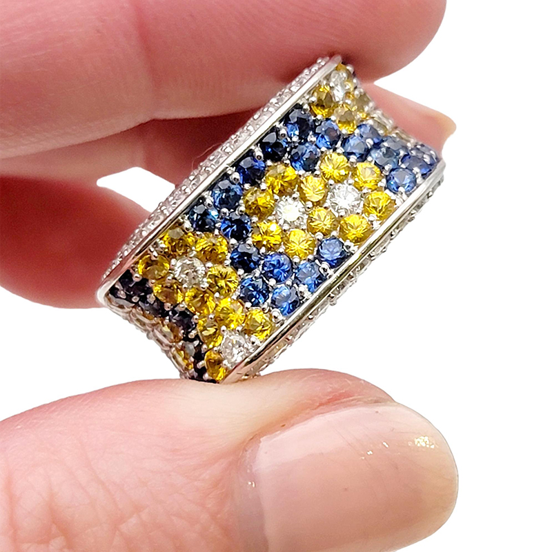 Floral Design 5.3ct Three Tone Gemstone Pave Band