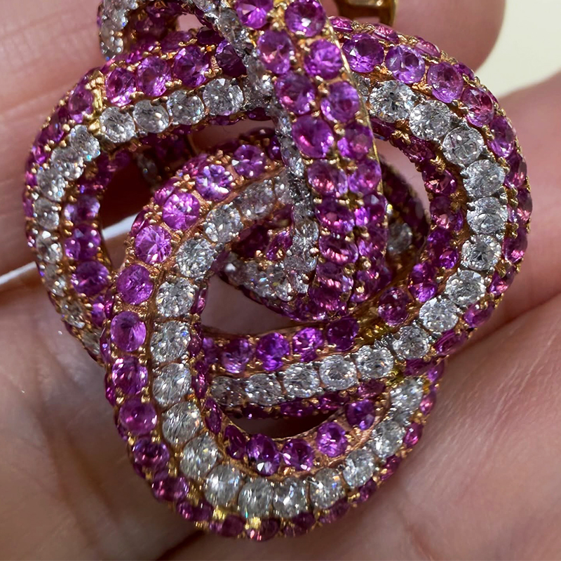 Ruby & White Sapphire Knot Jewelry Set (Earrings + Ring)