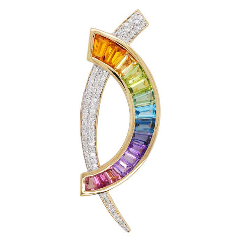 Dual-purpose Rainbow&White Sapphire Pendant Necklace/Brooch