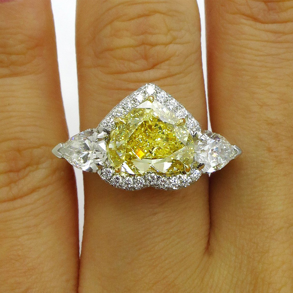 3.5ct  Fancy Yellow Sapphire Heart Cut Halo Engagement Ring