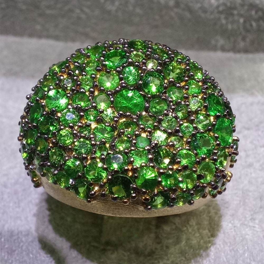 Micro Pave Setting Round Cut Emerald Sapphire Cocktail Ring