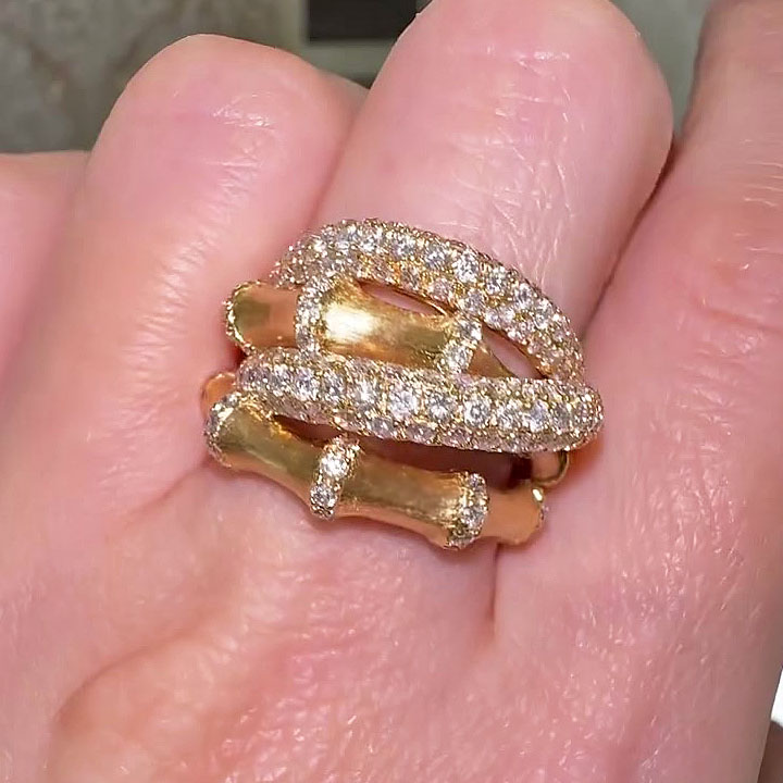 3.25ct Bamboo Round Cut White Sapphire Ring&Earrings