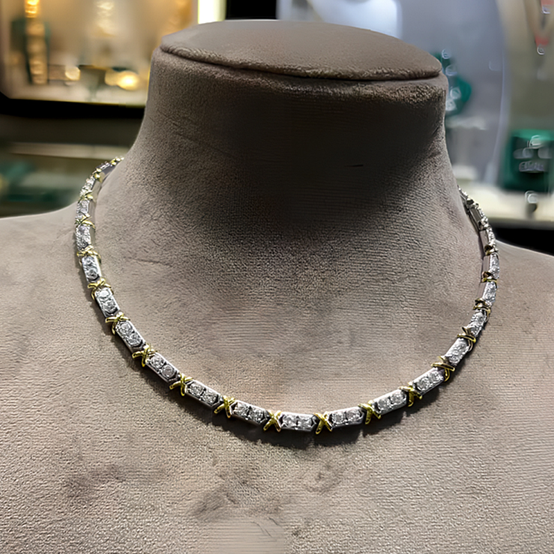 X Link Round Cut White Sapphire Necklace