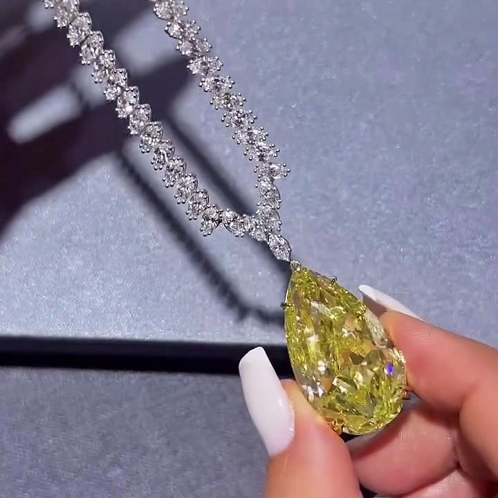 Pear Cut Yellow Sapphire Pendant Necklace