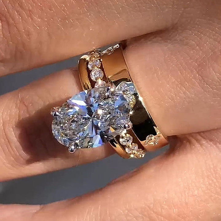 4ct Under Halo Oval Cut White Sapphire Wedding Set/3pcs