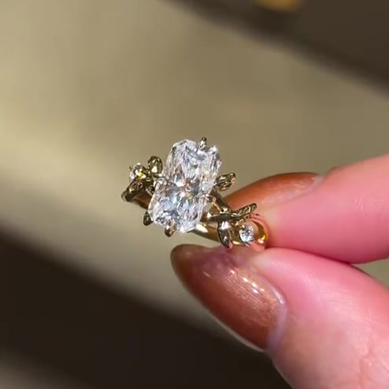 3ct Radiant Cut White Sapphire Vine Design Engagement Ring