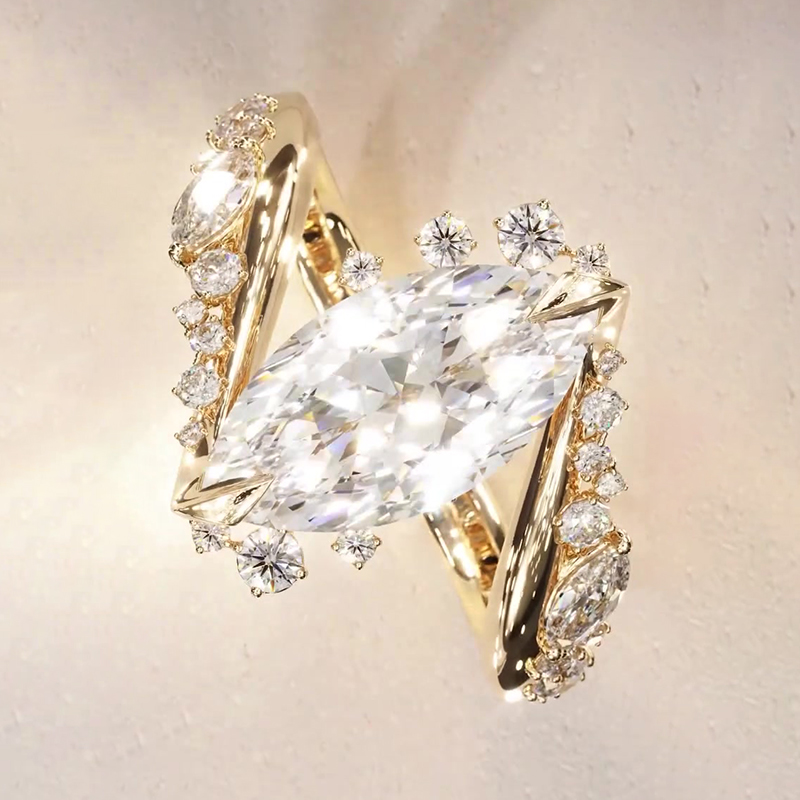 Bypass Design 3ct Marquise Cut White Sapphire Engagement Ring