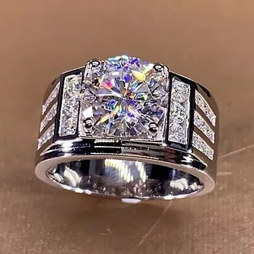 5ct Round Cut White Sapphire Men's Engagement Ring