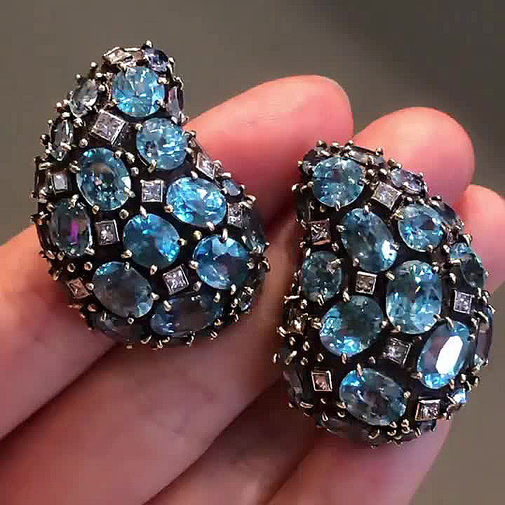 Oval Cut Aquamarine Sapphire Stud Earrings