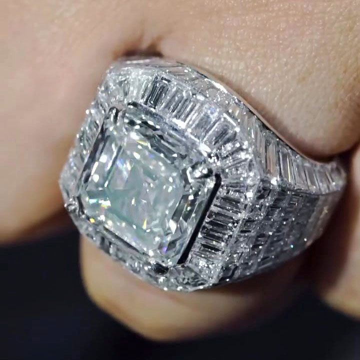 7ct Asscher Cut White Sapphire Men's Engagement Ring