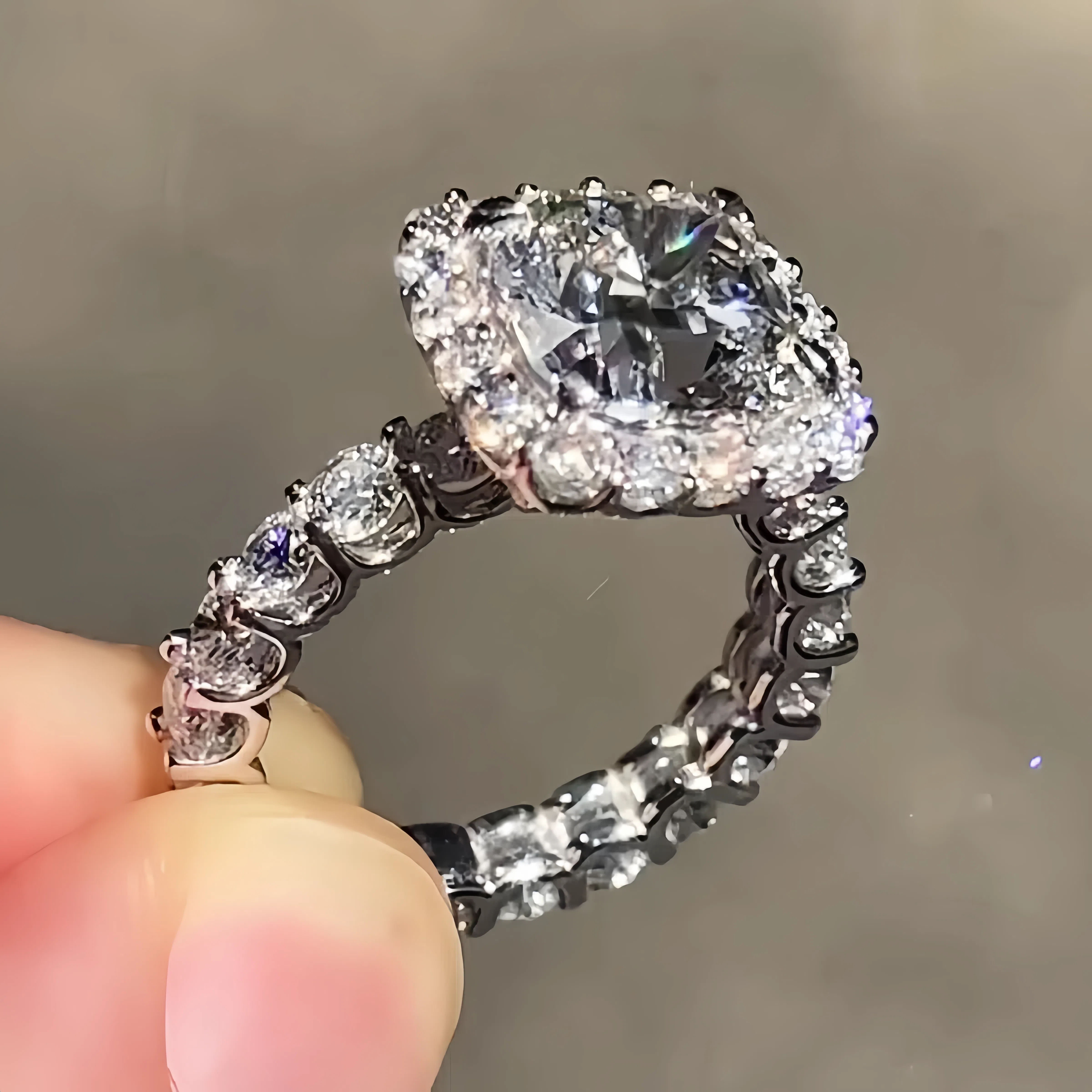 5ct Halo Cushion Cut White Sapphire Engagement Ring