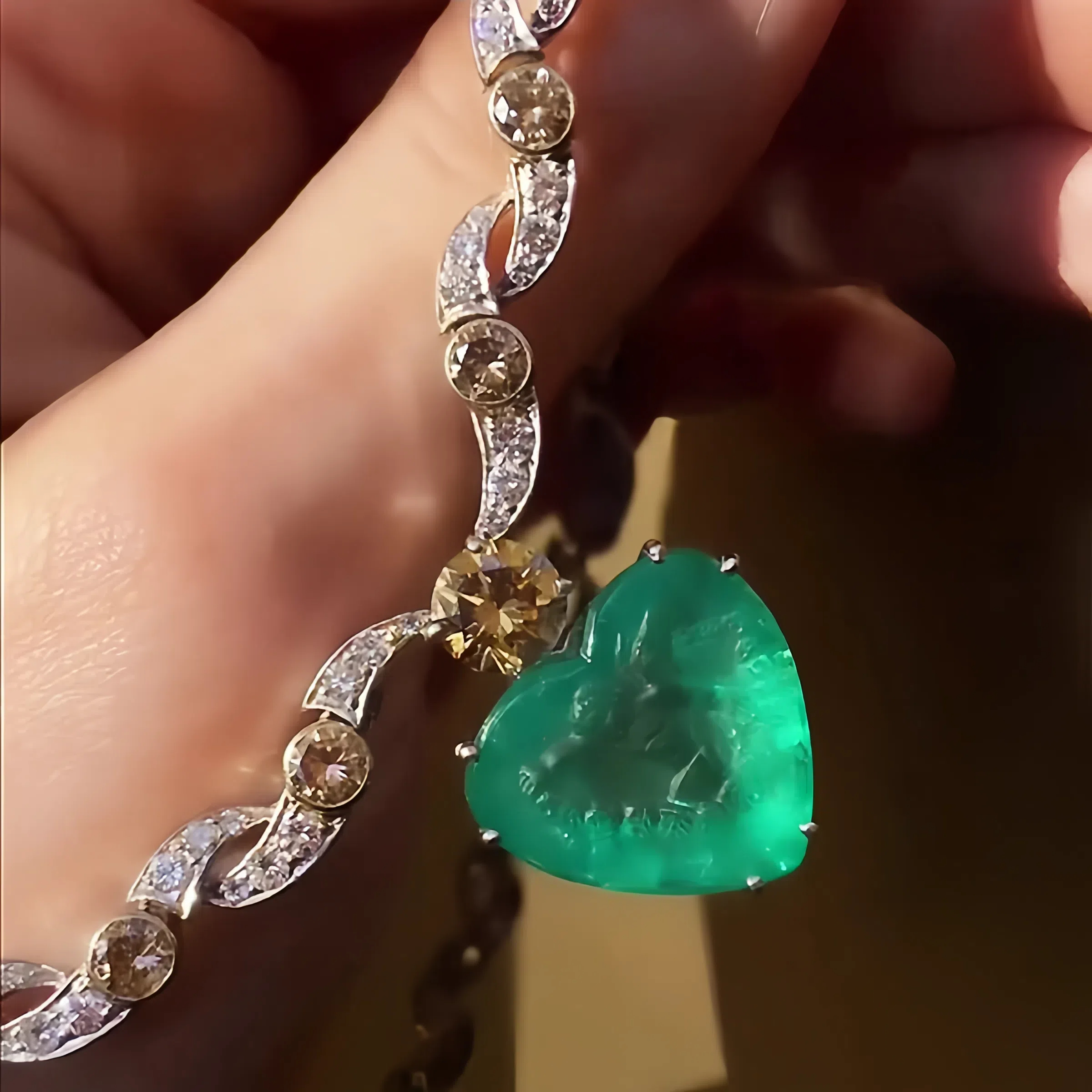 Stunning Heart Cut Emerald Sapphire Pendant Necklace